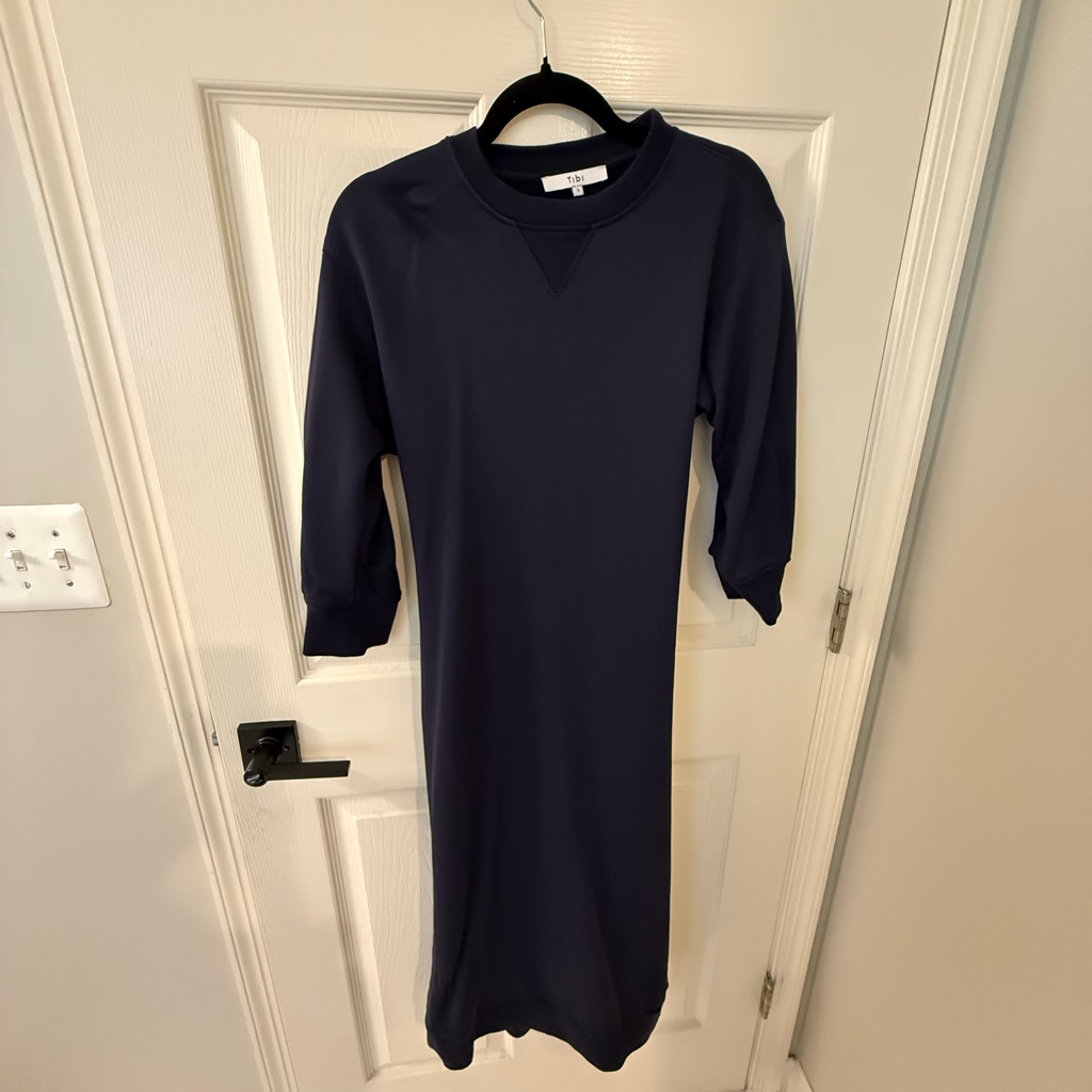 Tibi Navy Midi Sweatshirt Dress